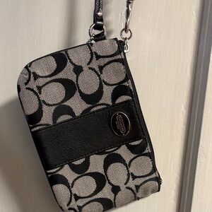 Coach Vintage Monogram Black and Gray Zipper Wristlet 6 x 4 Inches